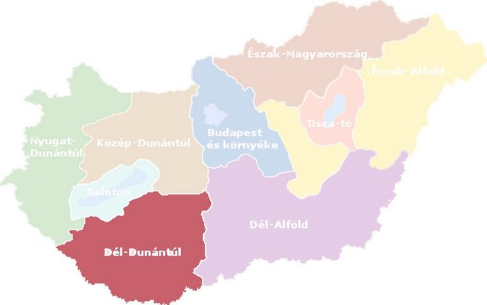 Dél-Dunántúl turisztikai régió térképen